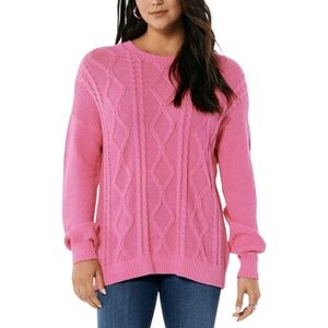 Hollister Cable Knit Sweater Bubble Gum Pink Round Neck Stretch Size XS Preppy